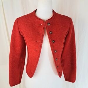 Vintage 90s Kitz Pichler Red Boiled Wool Austrian Cardigan Coat SzXS